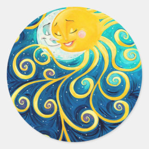 Sticker Rond paix d'amour du soleil et de lune de bande