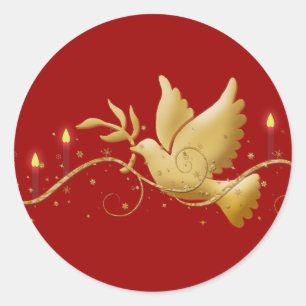 Sticker Rond Paix de colombe de Noël d'or élégante