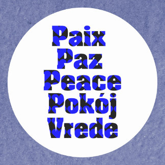 Sticker Rond Paix en langues étrangères Coeurs noirs bleus