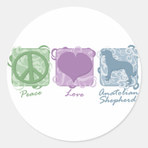 Sticker Rond Paix en pastel, amour, et bergers anatoliens