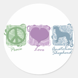 Sticker Rond Paix en pastel, amour, et bergers anatoliens