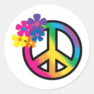 Sticker Rond Paix et fleurs