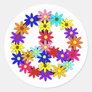 Sticker Rond Paix et flower power