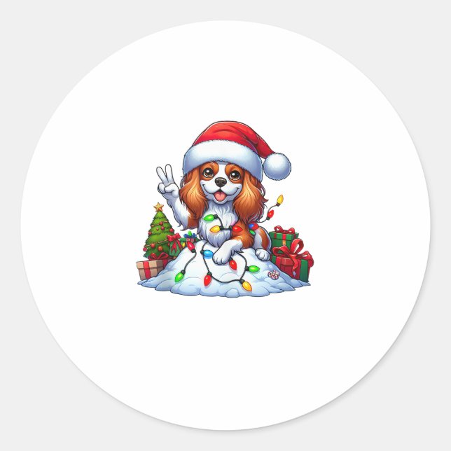 Sticker Rond Paix main Cavalier Roi Charles Spaniel Noël (Devant)