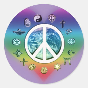 Sticker Rond Paix mondiale avec symboles religieux