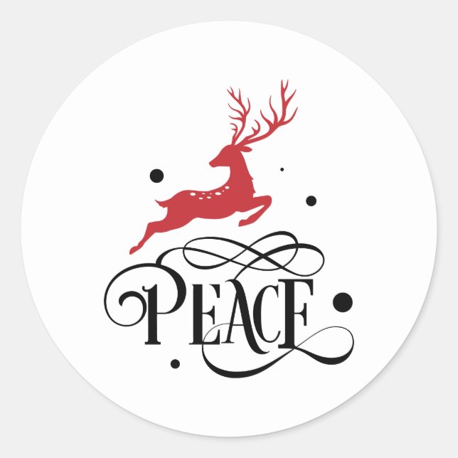 Sticker Rond Paix Noël rennes de Noël moderne (Devant)
