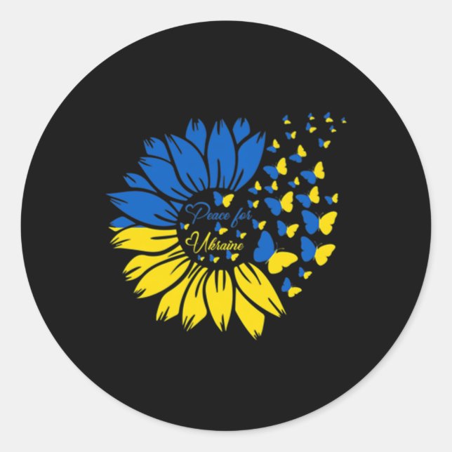 Sticker Rond Paix pour l'Ukraine tournesol ukrainien papillon U (Devant)