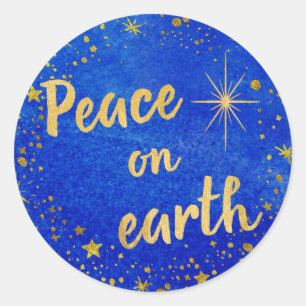Sticker Rond Paix sur le bleu et l'or de Noël de la terre
