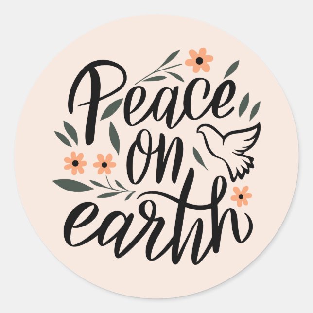 Sticker Rond Paix sur Terre Design Floral (Devant)