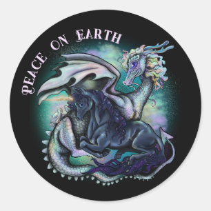 Sticker Rond Paix sur Terre Dragon et Unicorne