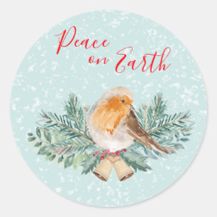 Sticker Rond Paix sur Terre Hiver Robin Noël chrétien