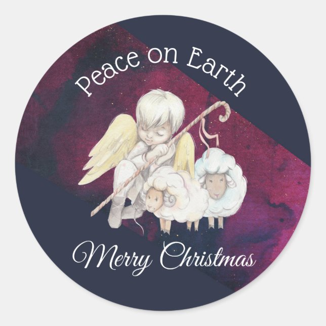 Sticker Rond Paix sur Terre Joyeux Noël Angel Shepherd (Devant)