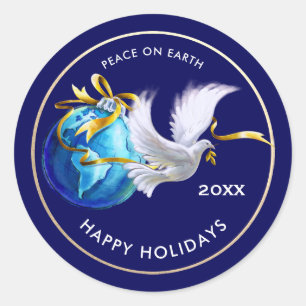 Sticker Rond Paix sur Terre. La colombe de la paix   Noël de l'