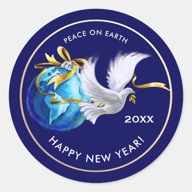 Sticker Rond Paix sur Terre. Peace Dove Custom New Year's (Devant)