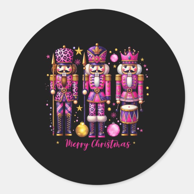 Sticker Rond Pajama de Noël 2024 de Noël rose Léopard (Devant)