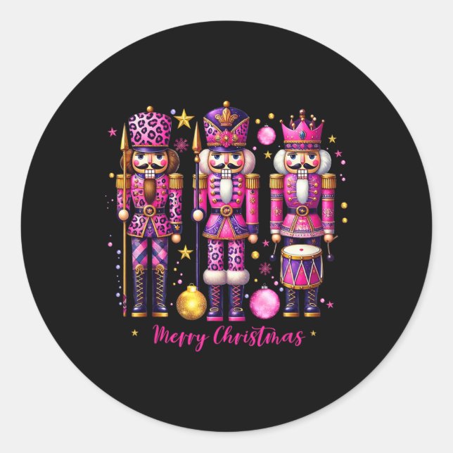 Sticker Rond Pajama de Noël 2024 de Noël rose Léopard (Devant)