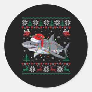 Sticker Rond Pajama de Noël de requin avec Amoureux des animaux