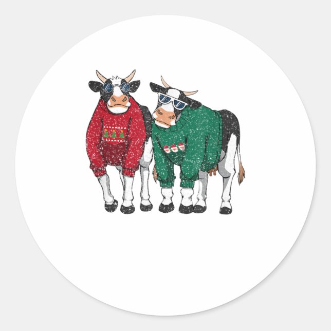 Sticker Rond Pajama moche de vache de Noël - Match drôle (Devant)