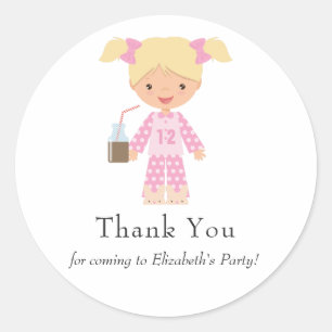 Sticker Rond Pajama rose et bleu Pancake Girl Birthday Party