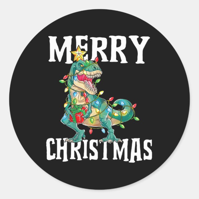 Sticker Rond Pajamas Rex Arbre de Noël Joyeux Noël (Devant)