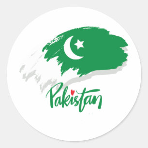 Sticker Rond Pakistan Drapeau avec Pakistan Heart