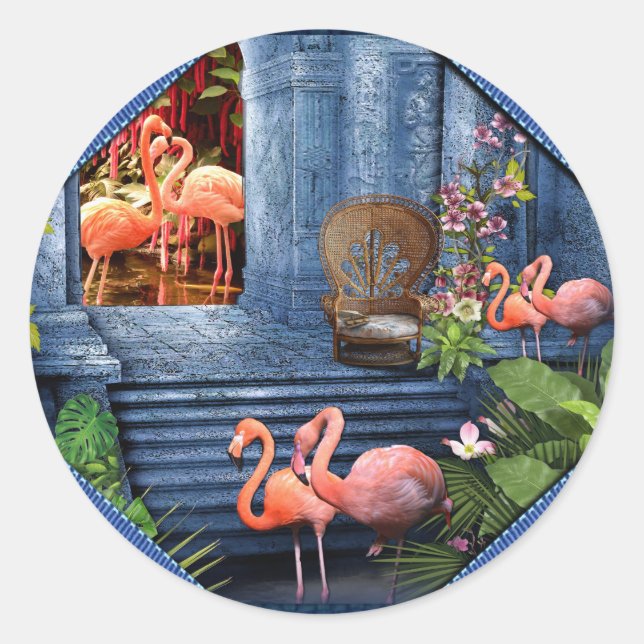 Sticker Rond Palais Tropical Vintage de Marbre Bleu (Devant)