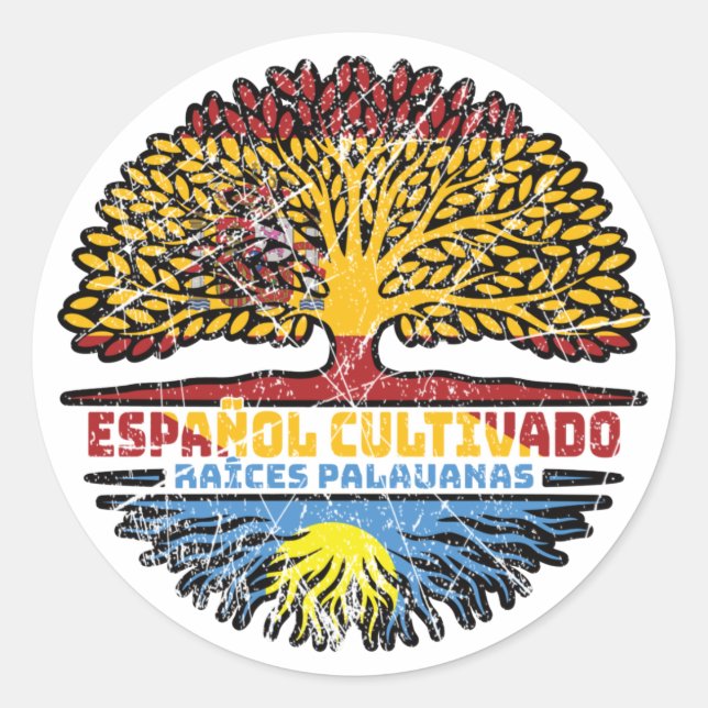 Sticker Rond Palaos Palaos Espagne drapeau des racines d'arbre (Devant)