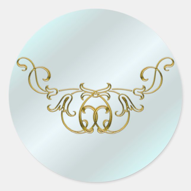 Sticker Rond Pale Aqua et Gold Mariage (Devant)