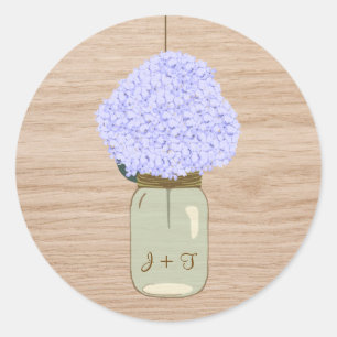 Sticker Rond Pale Blue Hydrangea & Mason Jar Fête des mariées