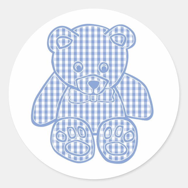 Sticker Rond Pale Blue Pastel En vichy Teddy Bear (Devant)