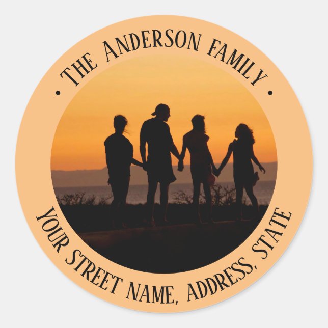 Sticker Rond Pale orange Famille personnalisable adresse et pho (Devant)