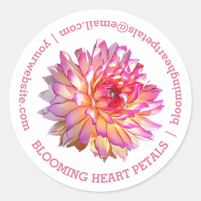 Sticker Rond Pale Pink Giant Dahlia Business Coordonnées (Devant)