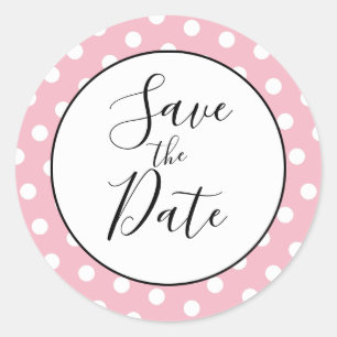 Sticker Rond Pale rose et blanc Polka point Enregistrer la date