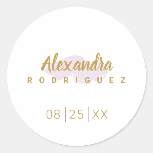Sticker Rond Pale violet et Quinceanera or (Devant)