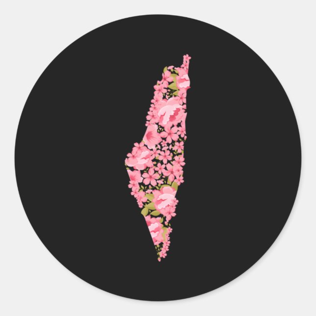 Sticker Rond Palestine Carte à fleurs palestinienne (Devant)