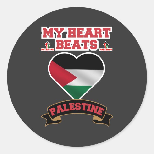 Sticker Rond Palestine Coeur Drapeau Amour Soutien Liberté Fier (Devant)
