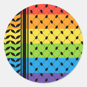 Sticker Rond Palestine LGBT Rainbow Keffiyeh Motif Scarf