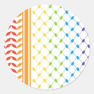 Sticker Rond Palestine LGBT Rainbow Keffiyeh Motif Scarf