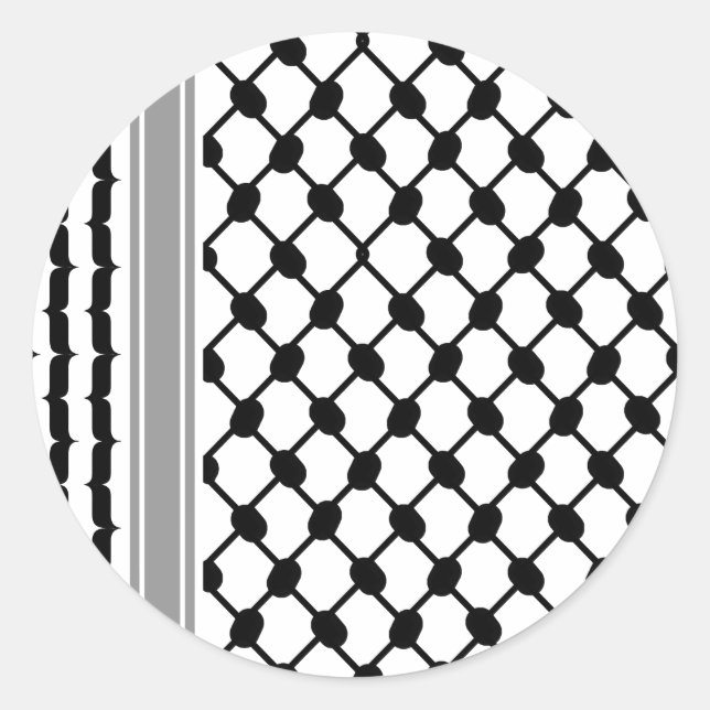 Sticker Rond Palestinienne Hatta Keffiyeh Kufiya Folk (2 Motifs (Devant)