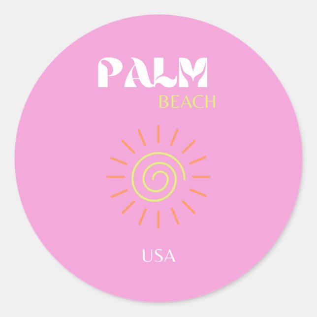 Sticker Rond Palm Beach, Art Rétro, Preppy, Art Rose, Rose (Devant)