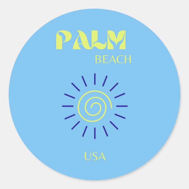 Sticker Rond Palm Beach, Art Voyage, Floride, Preppy, Bleu (Devant)