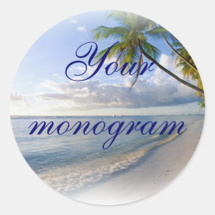 Sticker Rond Palm Beach Mariage Thème Enveloppe Phoques Étiquet