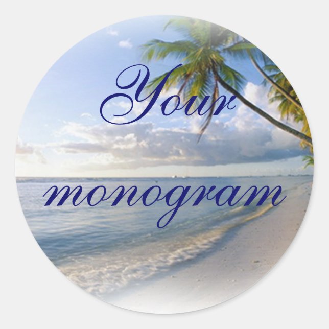 Sticker Rond Palm Beach Mariage Thème Enveloppe Phoques Étiquet (Devant)