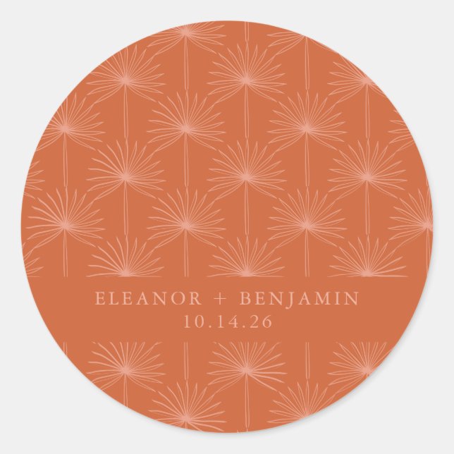 Sticker Rond Palm Leaf Botanique Brûlé Orange Mariage Personnal (Devant)