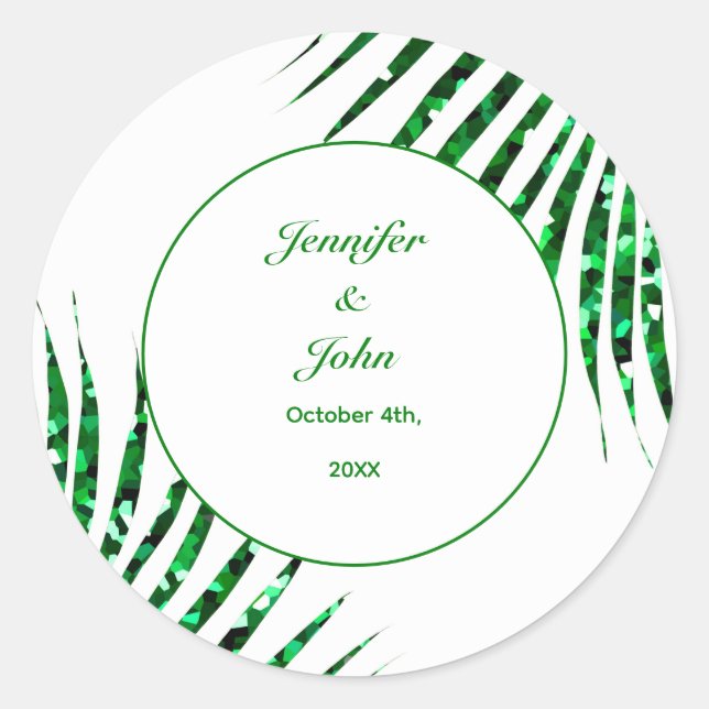 Sticker Rond Palm Leaf Emerald Green Parties scintillant Mariag (Devant)
