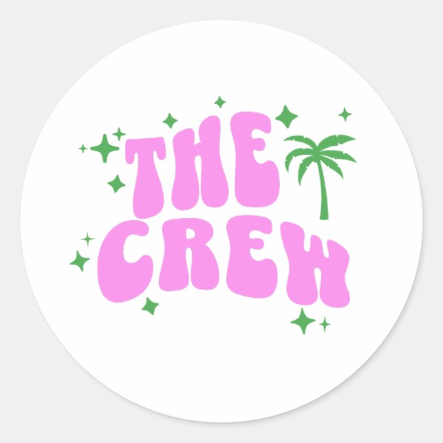 Sticker Rond palm springs bachelorette party crew pink retro (Devant)