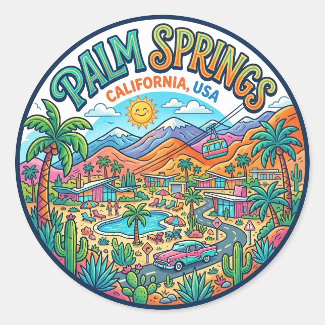 Sticker Rond Palm Springs Californie (Devant)