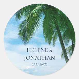 Sticker Rond Palm Tree Beach Destination Tropicale Mariage