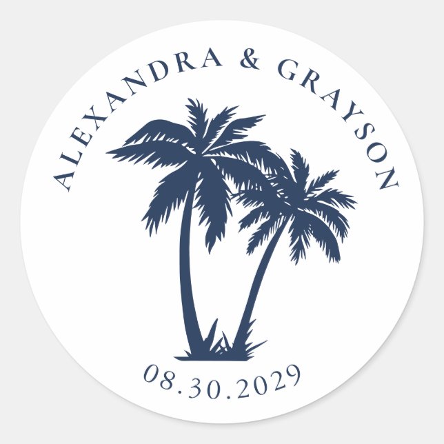 Sticker Rond Palm Tree Beach Mariage nautique Marine (Devant)