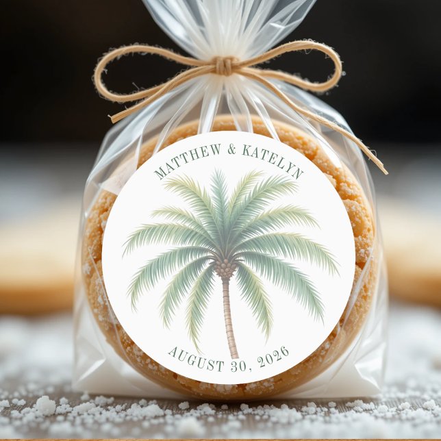 Sticker Rond Palm Tree Island Destination Mariage vert (Palm Tree Island Destination Green Wedding Classic Round Sticker
)